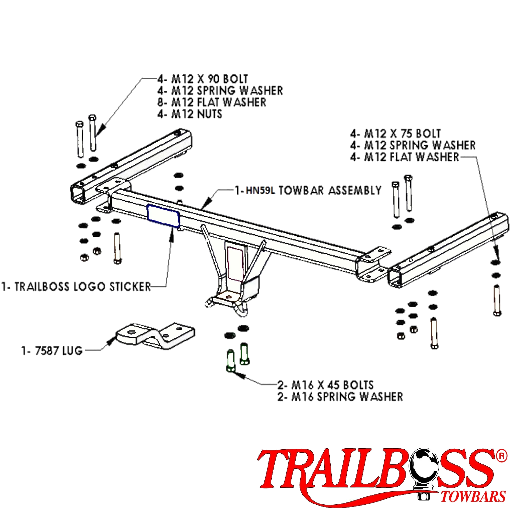 TrailBoss Towbar to suit HONDA CIVIC SEDAN VTi/ VTi-L/ SPORT 40 4D MANUAL,SPORT 40 4D AUTO 02/2006-06/2016