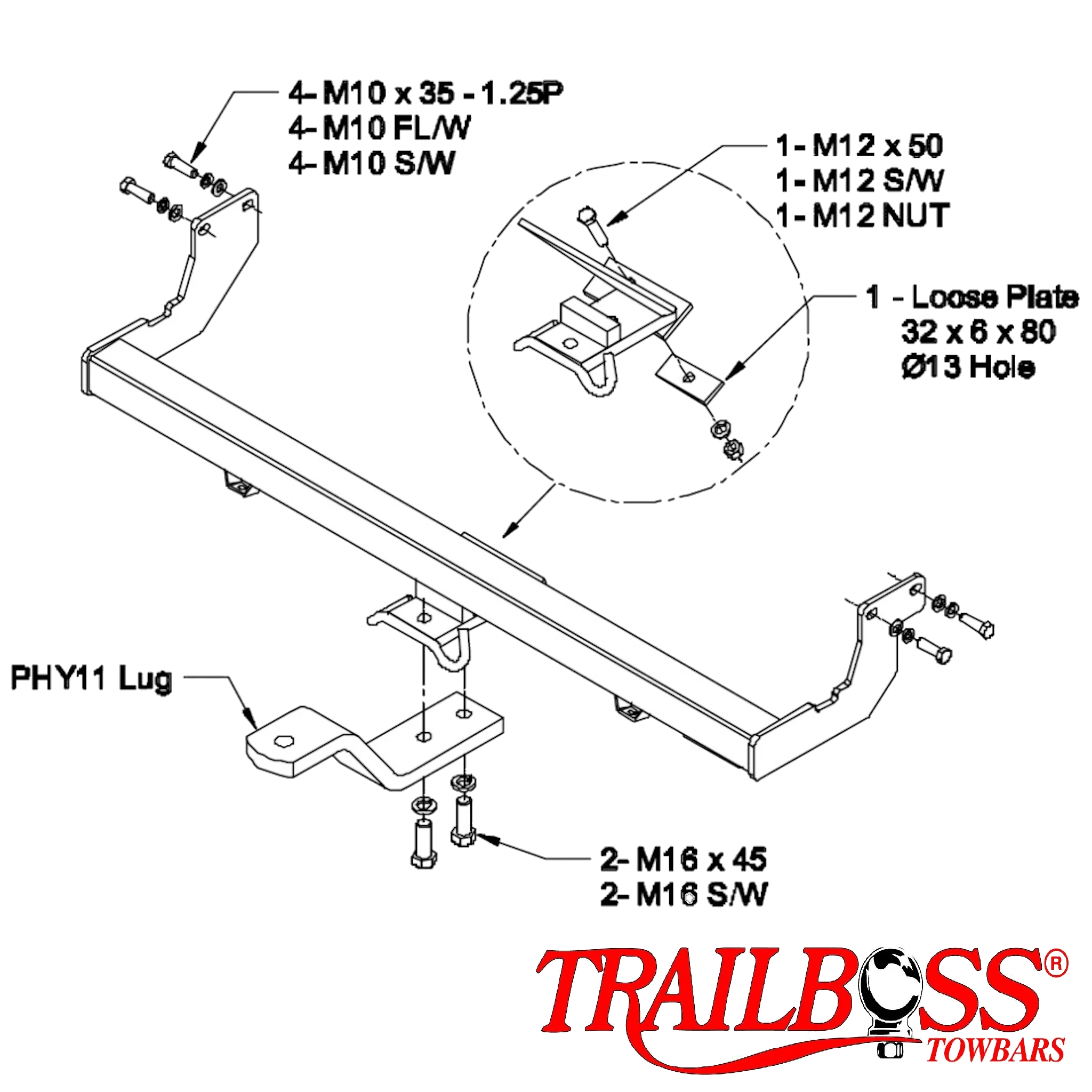 TrailBoss Towbar to suit HYUNDAI SONATA SEDAN 08/1998-08/2001