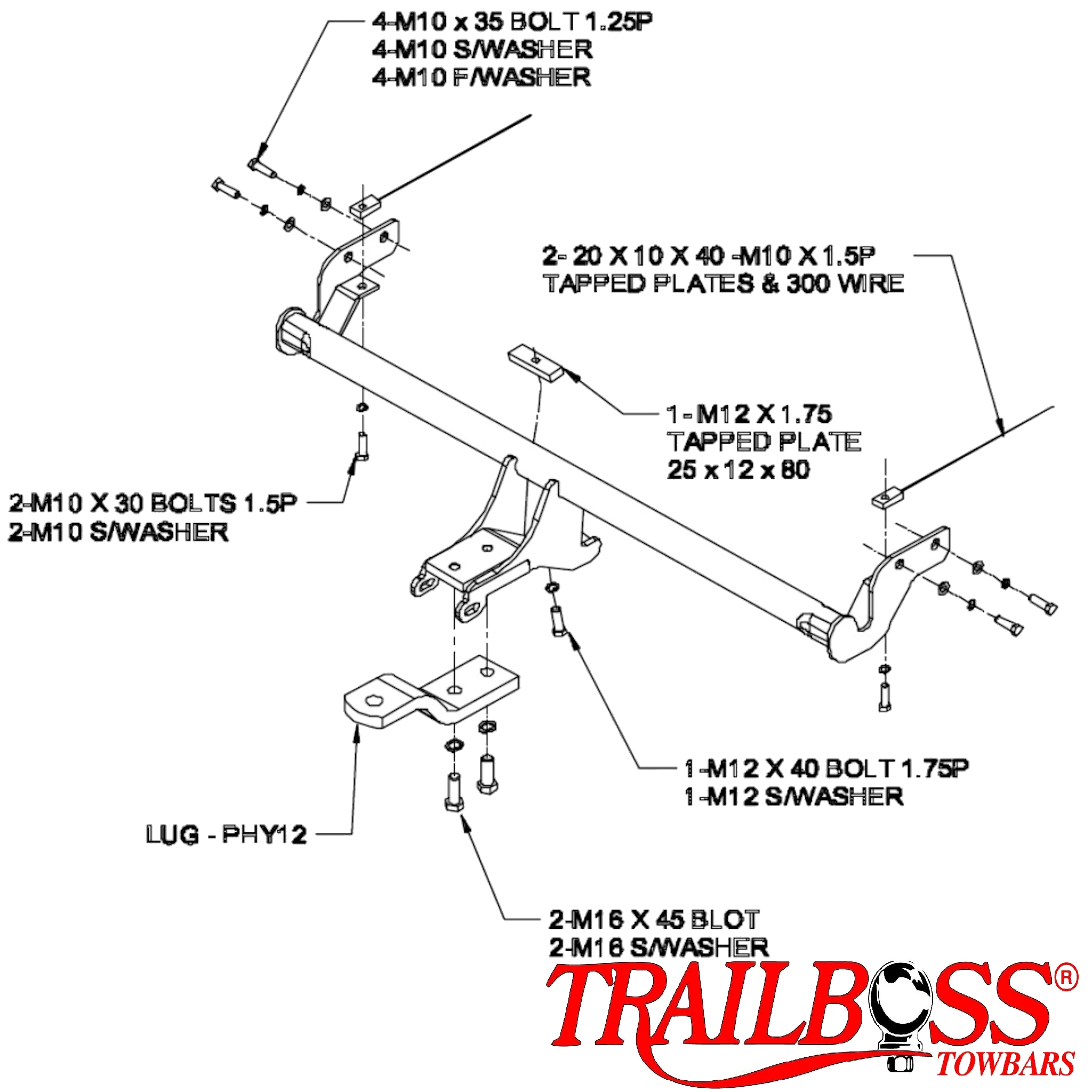 TrailBoss Towbar to suit HYUNDAI GRANEUR XG ONLY (OUTSIDE CHASSIS MODEL ONLY) 09/1999-01/2006