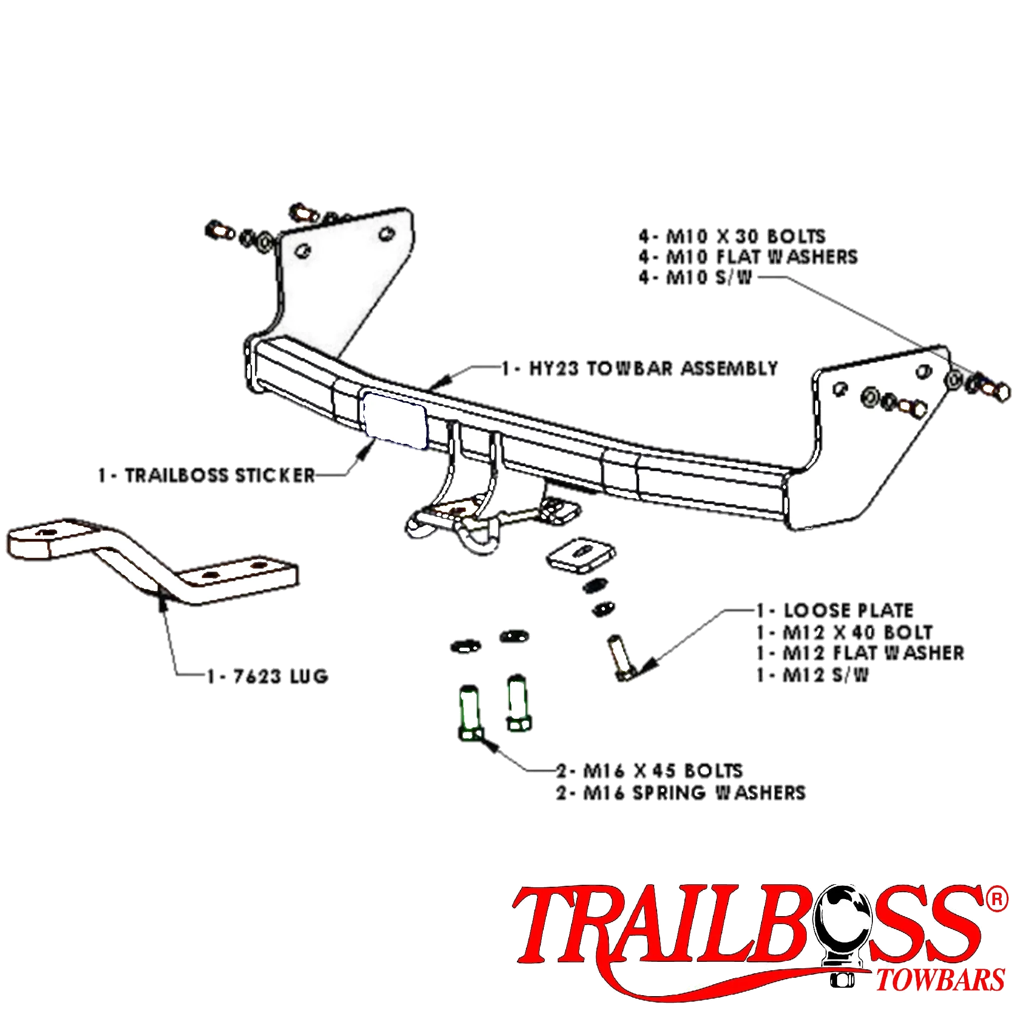 TrailBoss Towbar to suit HYUNDAI ELANTRA SEDAN 4D 10/2006-06/2011