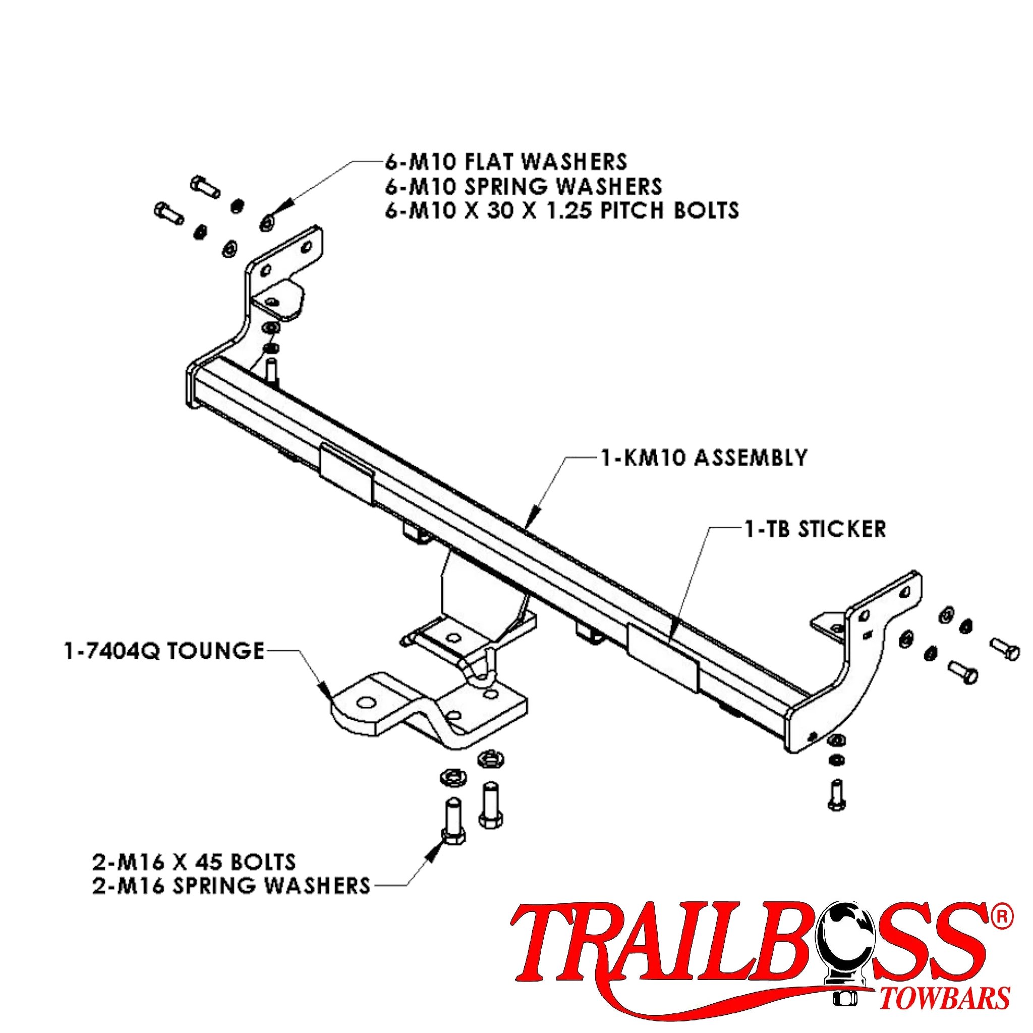 TrailBoss Towbar to suit KIA CERATO Si 4D HATCH/SEDAN 07/2004-02/2009