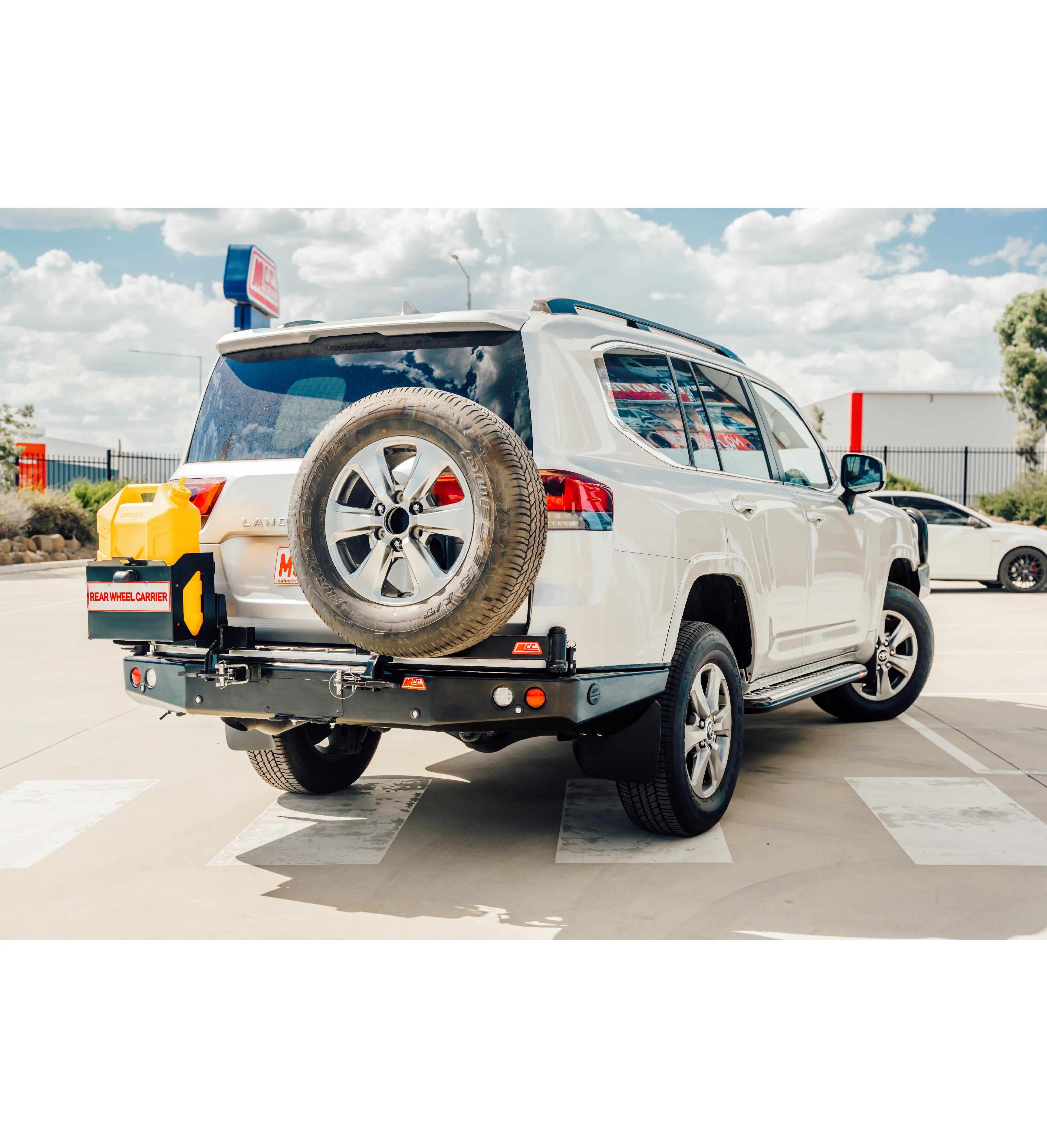 MCC 022-02 Rear Wheel Carrier Single Jerry Can Holder Package to suit Toyota Land Cruiser 300 Series 2022-On - Bumper Cut