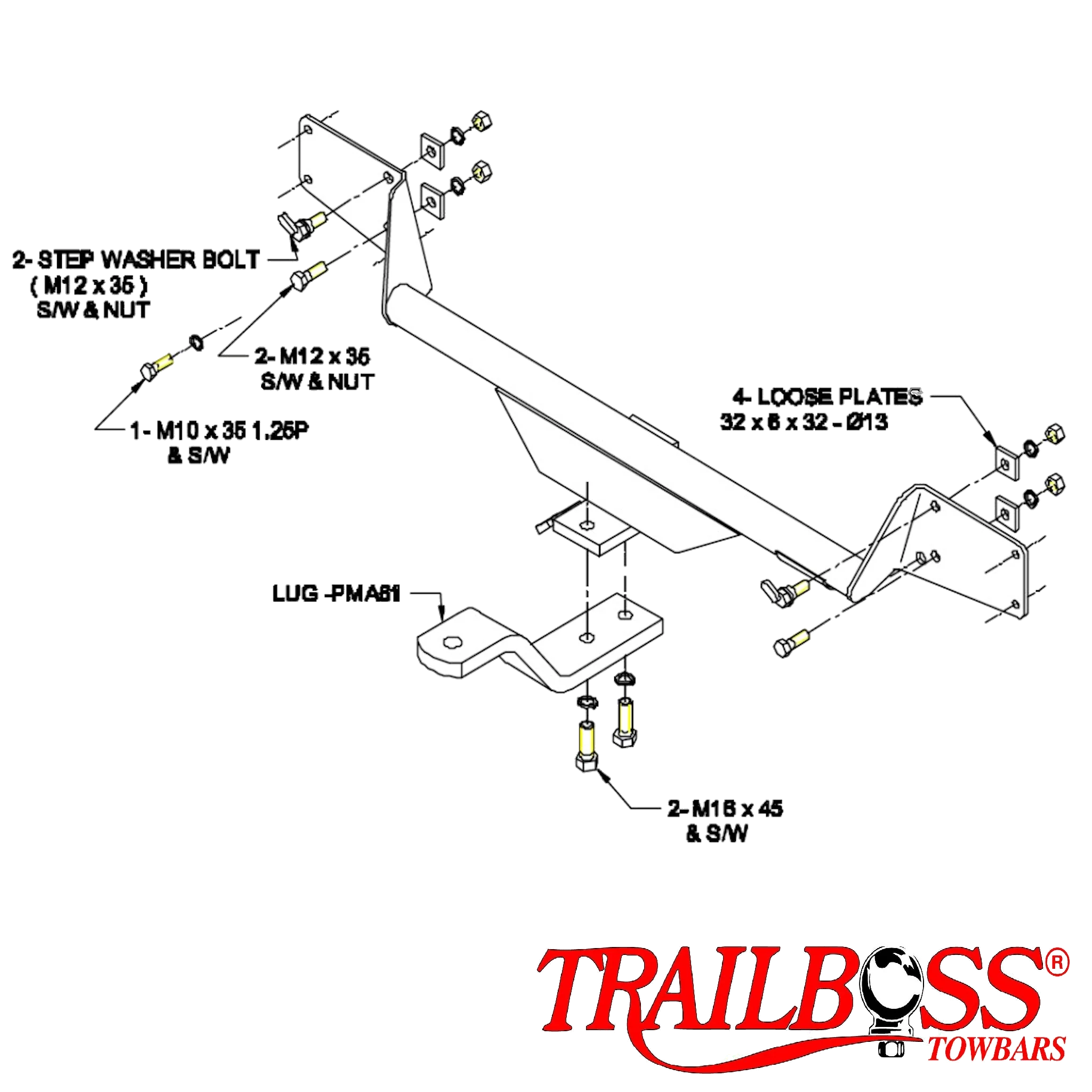 TrailBoss Towbar to suit MAZDA 626 HATCH SEDAN 01/1992-12/2002