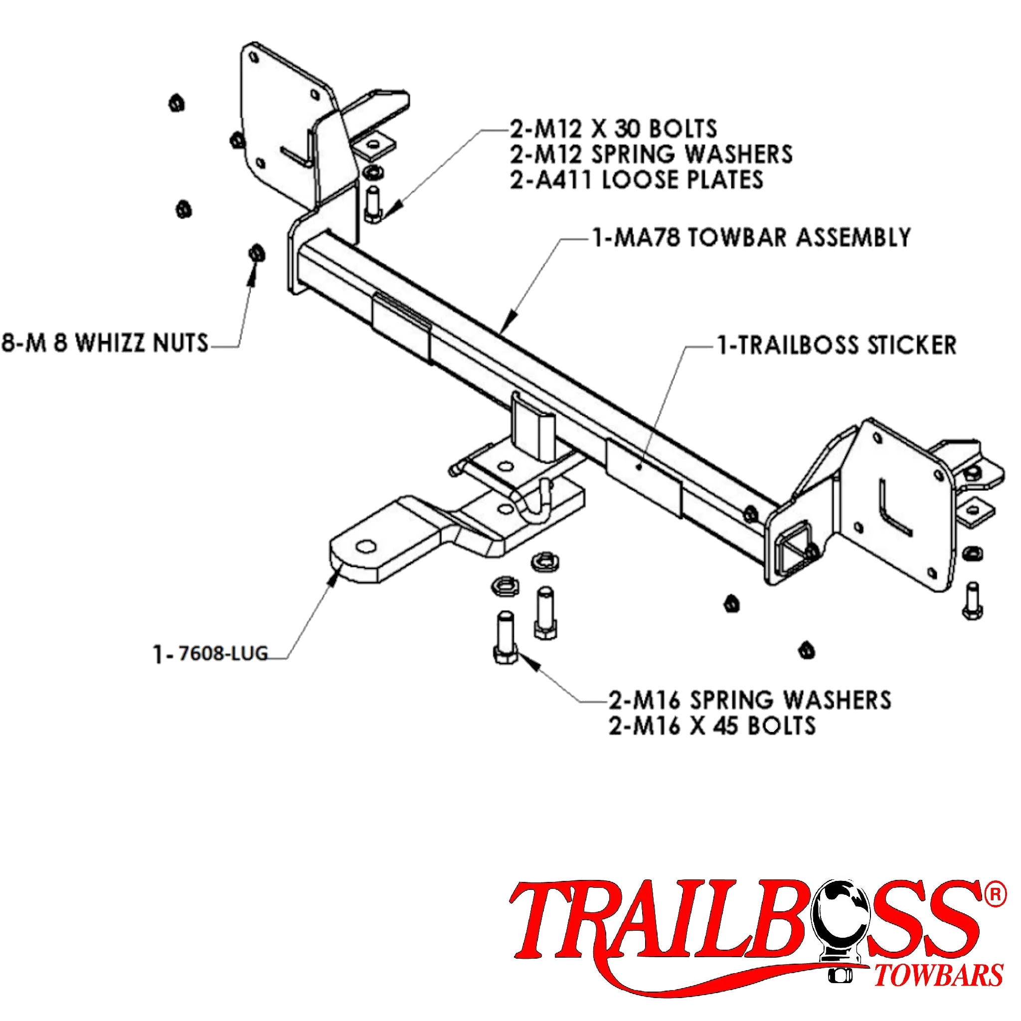 TrailBoss Towbar to suit MAZDA 3 SEDAN (NOT SP OR MPS) 06/2003-03/2009