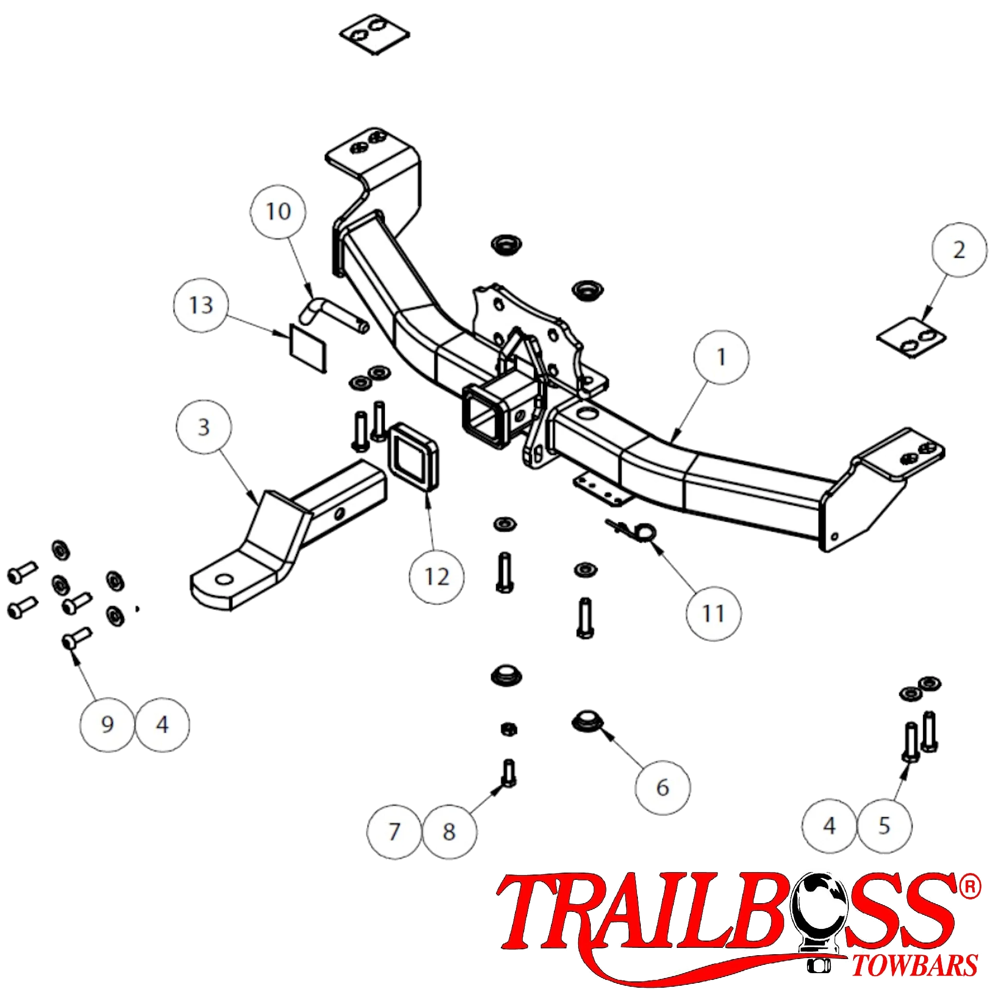 TrailBoss HEAVY DUTY Towbar to suit Toyota Prado 5 Door SUV 11/2009 - 11/2017 (Spare Wheel Under)