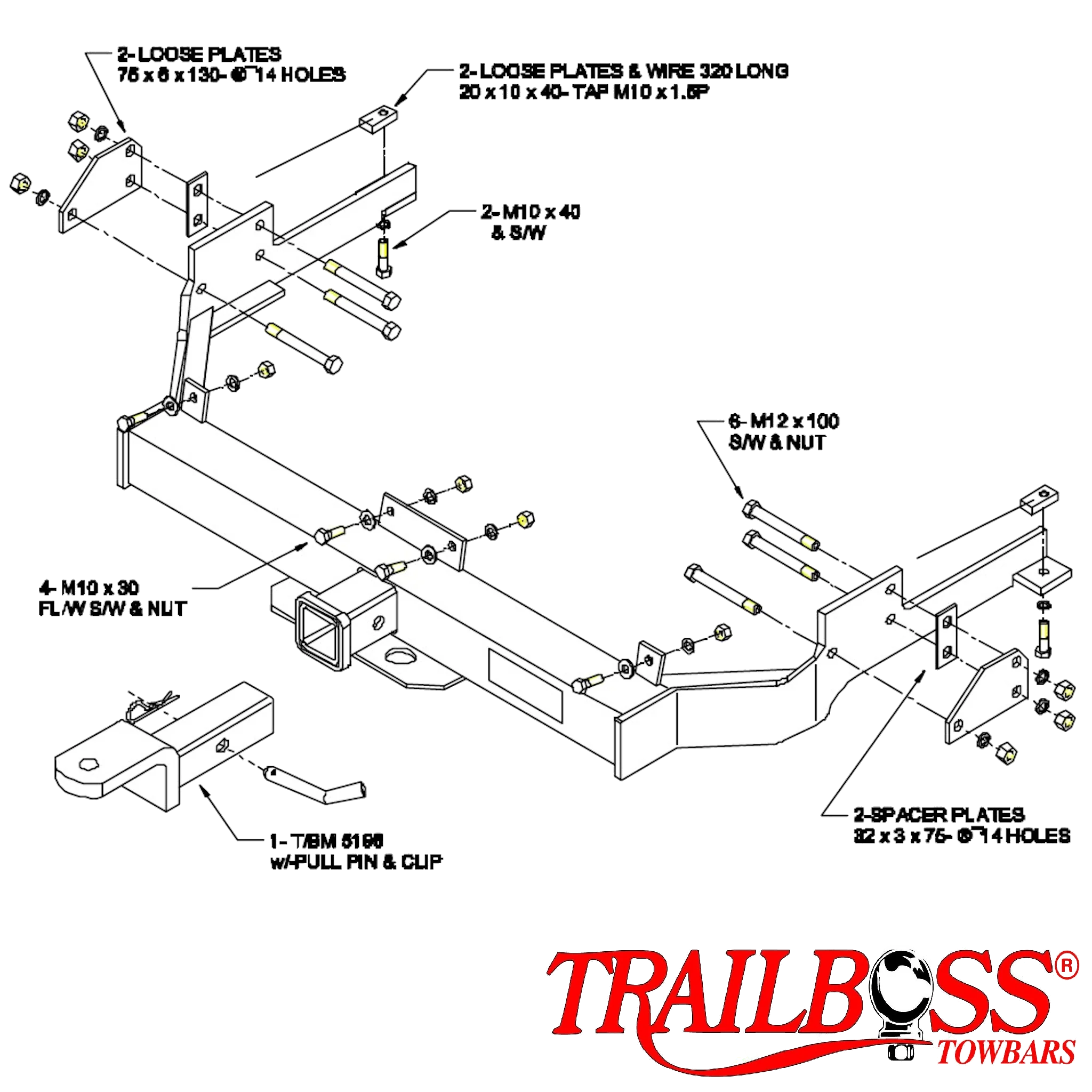 TRAILBOSS Heavy Duty TowBar to suit FORD FALCON XA-XG UTE/ PANEL VAN (CONCEALED) (MTO) 01/1972-03/1996