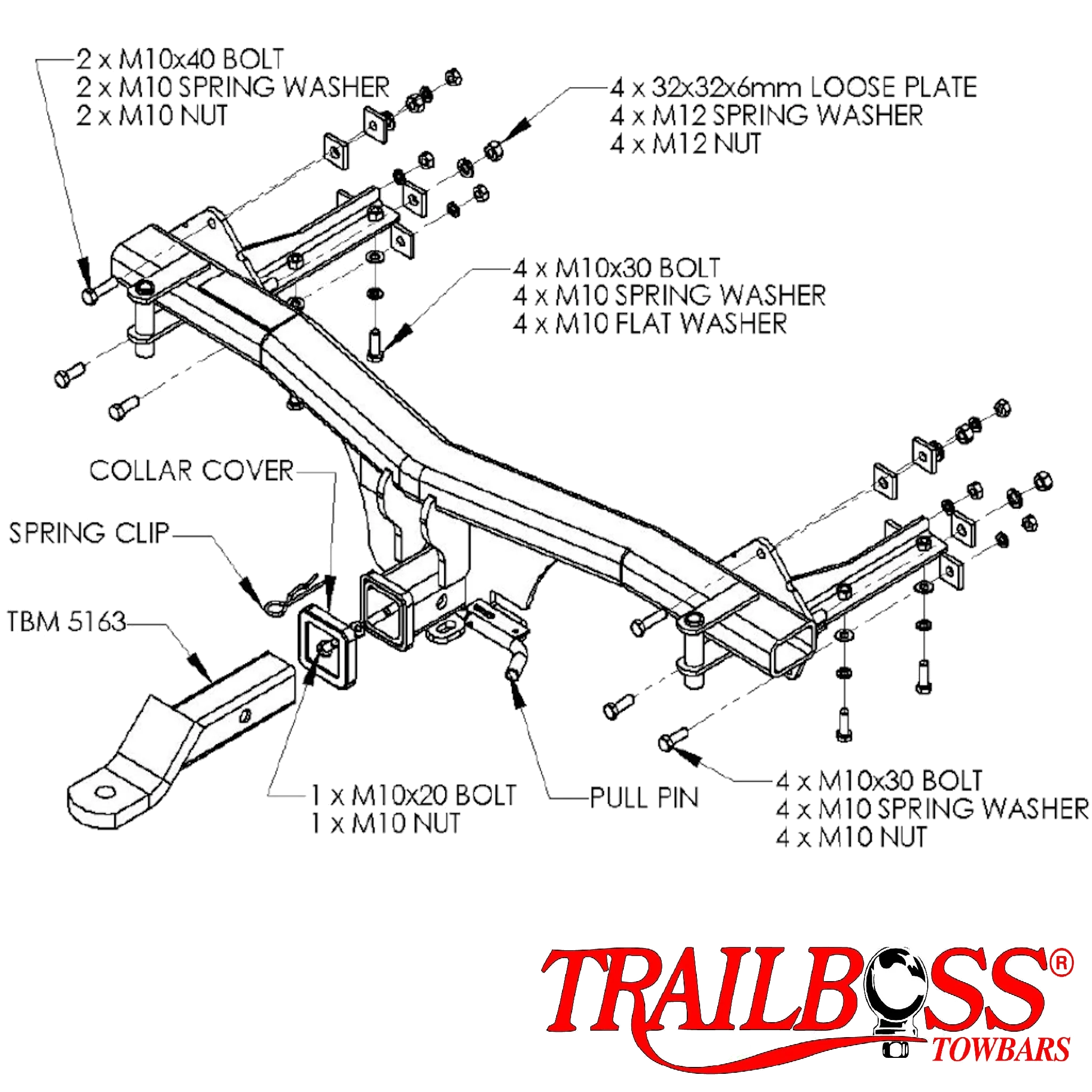 TrailBoss Heavy Duty Tow Bar To Suit BMW X5 SERIES E53 4X4 Wagon - 04/2001-04/2007