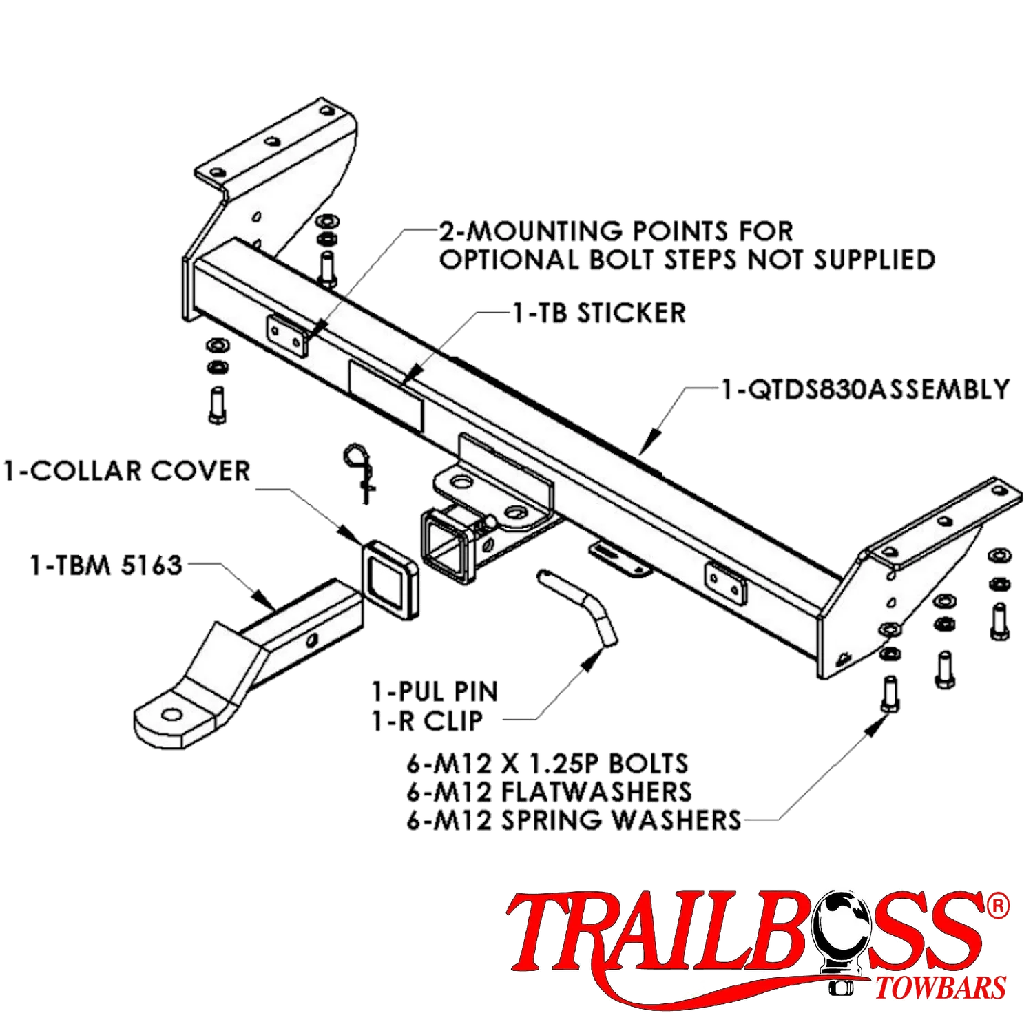 TrailBoss HEAVY DUTY Towbar to suit NISSAN NAVARA D40 UTE (NO STEP) 10/2005-12/2009
