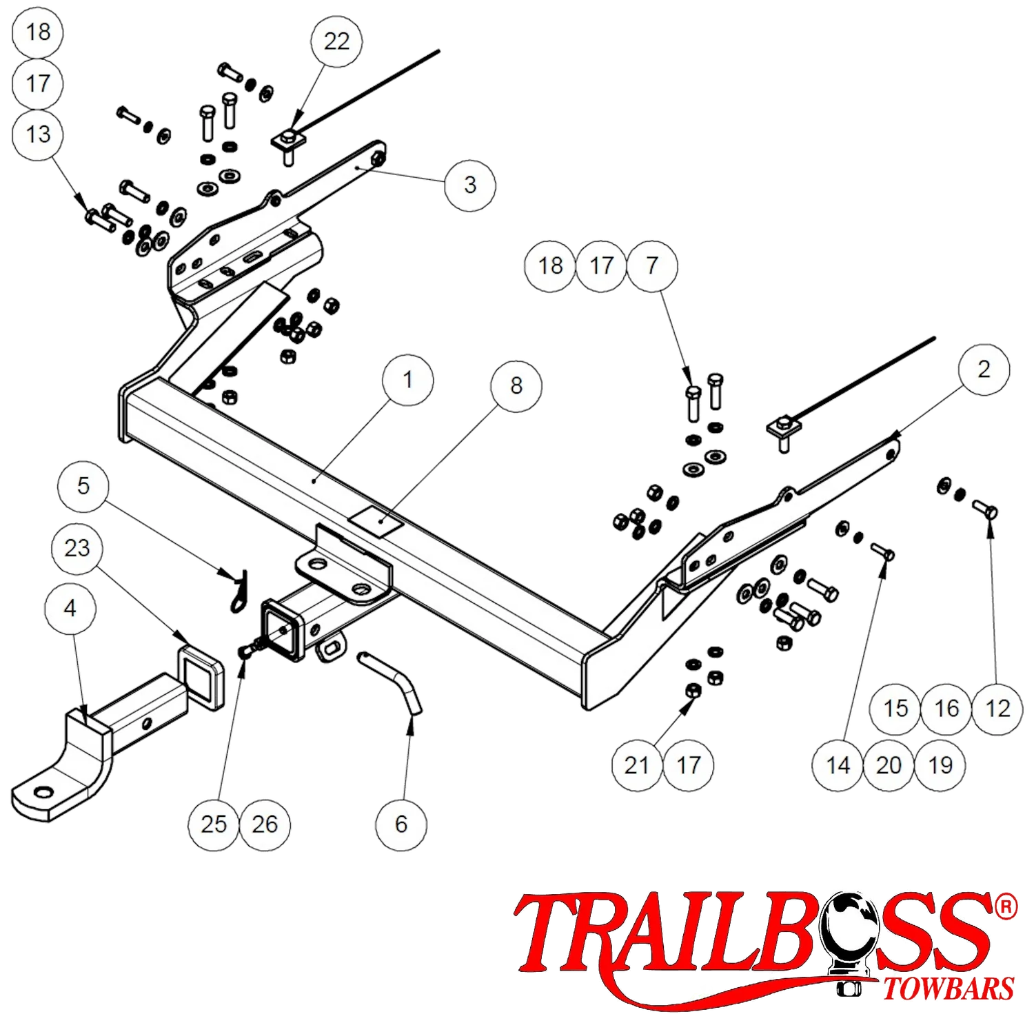 TrailBoss Towbar for Nissan Navara D22 2wd & 4wd Tub Body With and Without Step 04/2009 - 02/2015