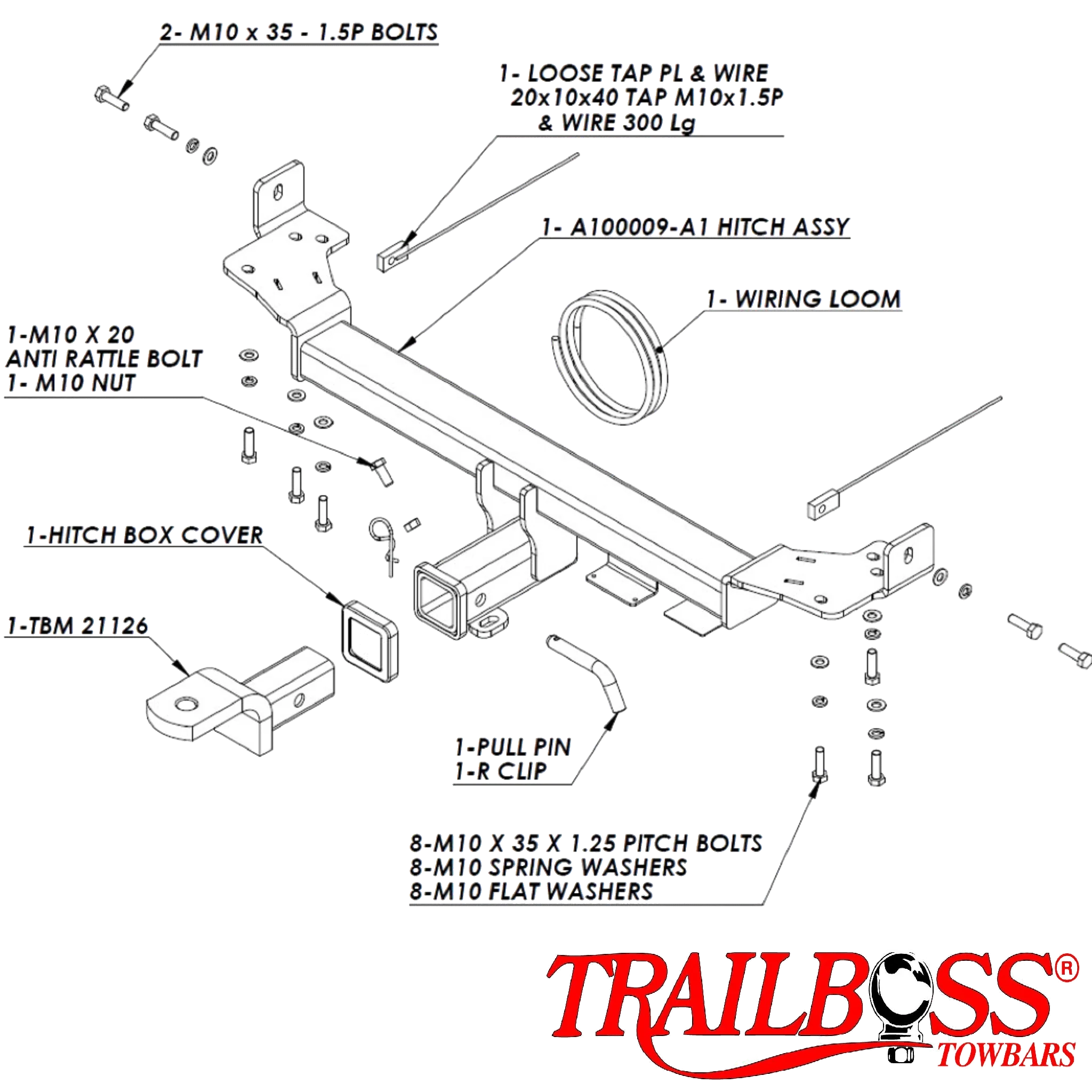 TRAILBOSS Tow Bar To Suit Hyundai Tucson SUV 08/2004 - 07/2010