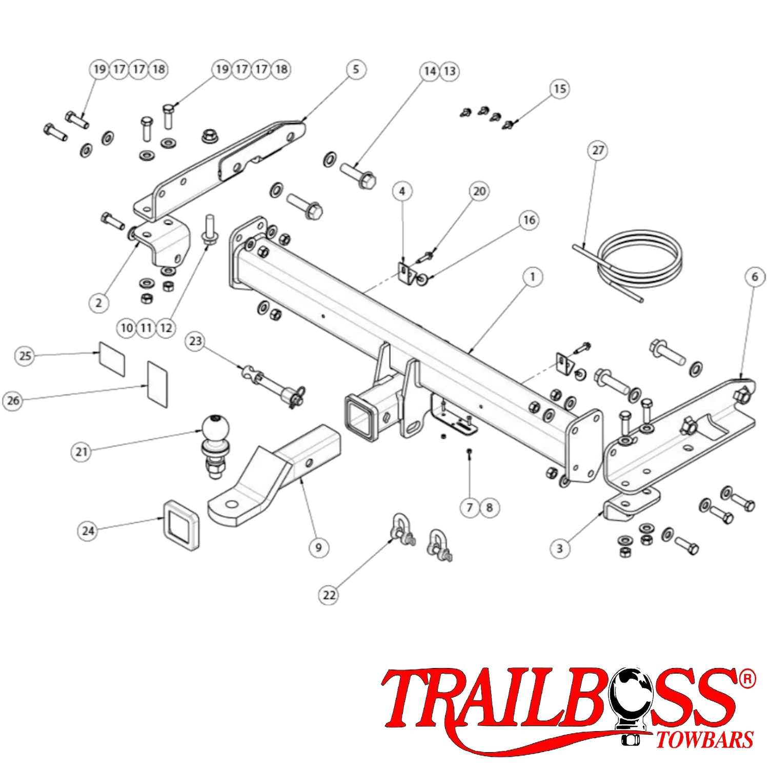 TrailBoss Towbar for Jeep Grand Cherokee WK SUV 07/2014 - 10/2021 (Suits Summit / Overland / Limited ONLY) (Adblue Only)
