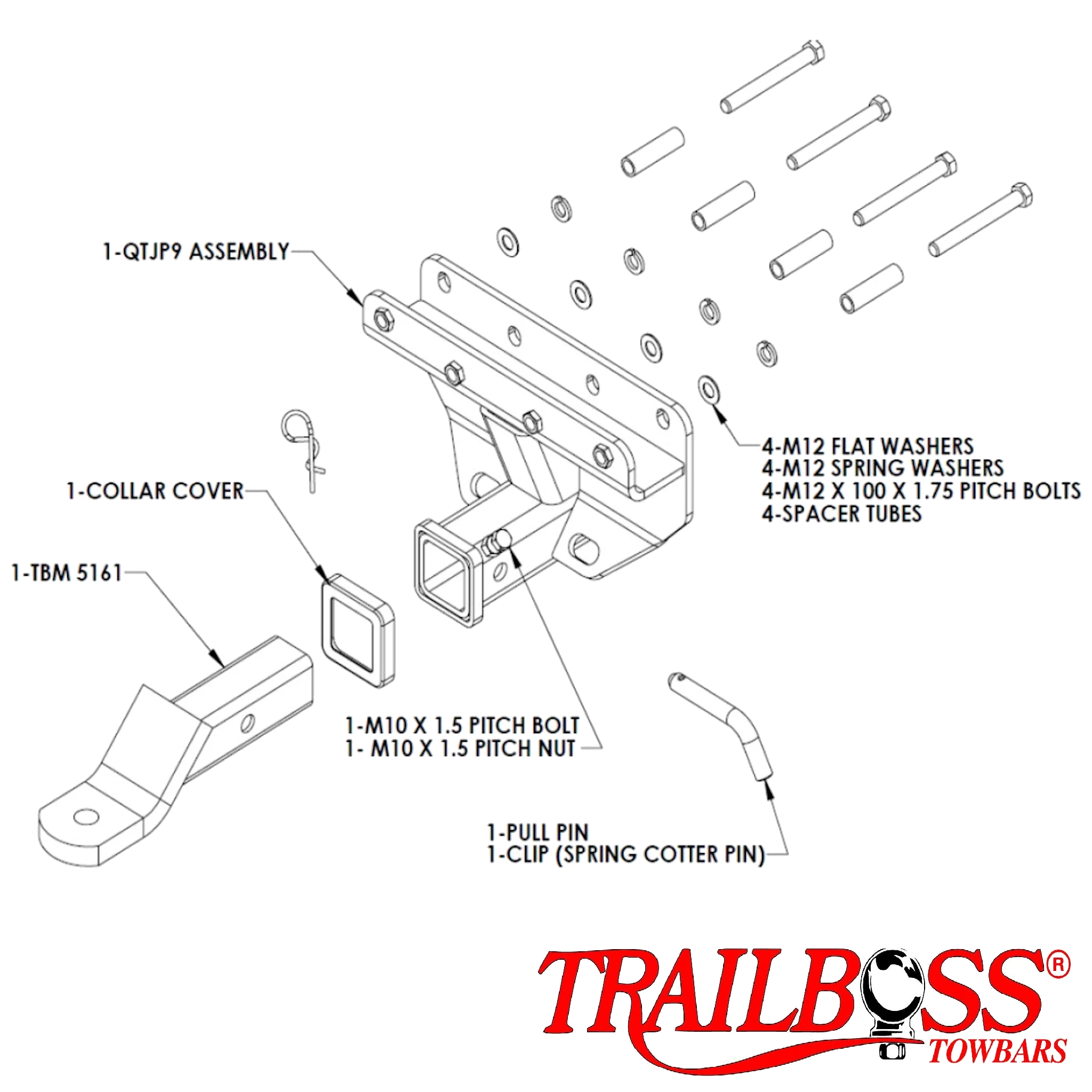TrailBoss Heavy Duty Towbar to suit JEEP GRAND CHEROKEE 06/2005-01/2011