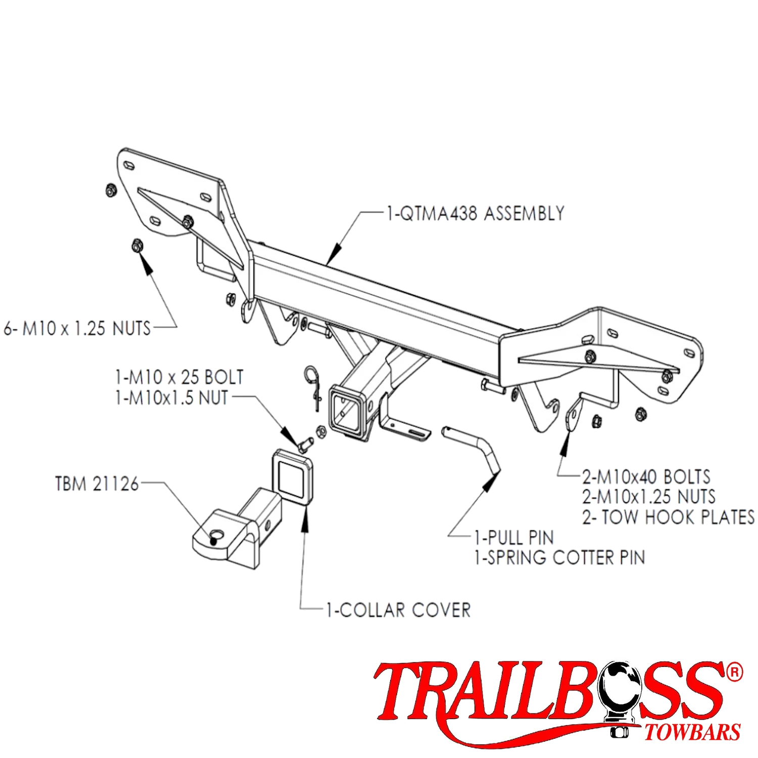TrailBoss Heavy Duty Towbar to Suit Mazda 6 Sedan, Hatch & Wagon GH11 03/2008 To 02/2010