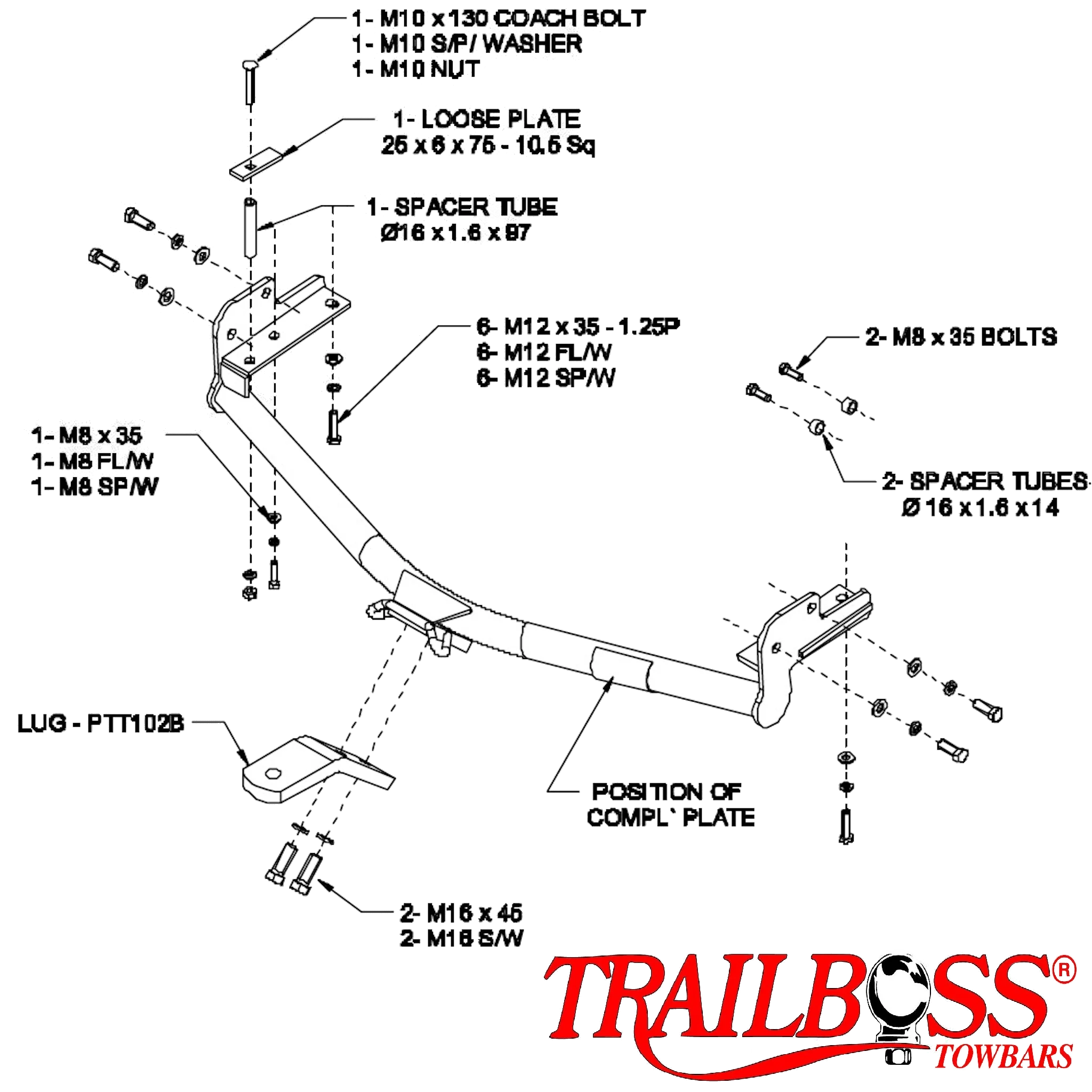 TrailBoss Towbar to suit TOYOTA HIACE LWB/ SWB (NOT COMMUTER BUS) 11/1989-03/2005