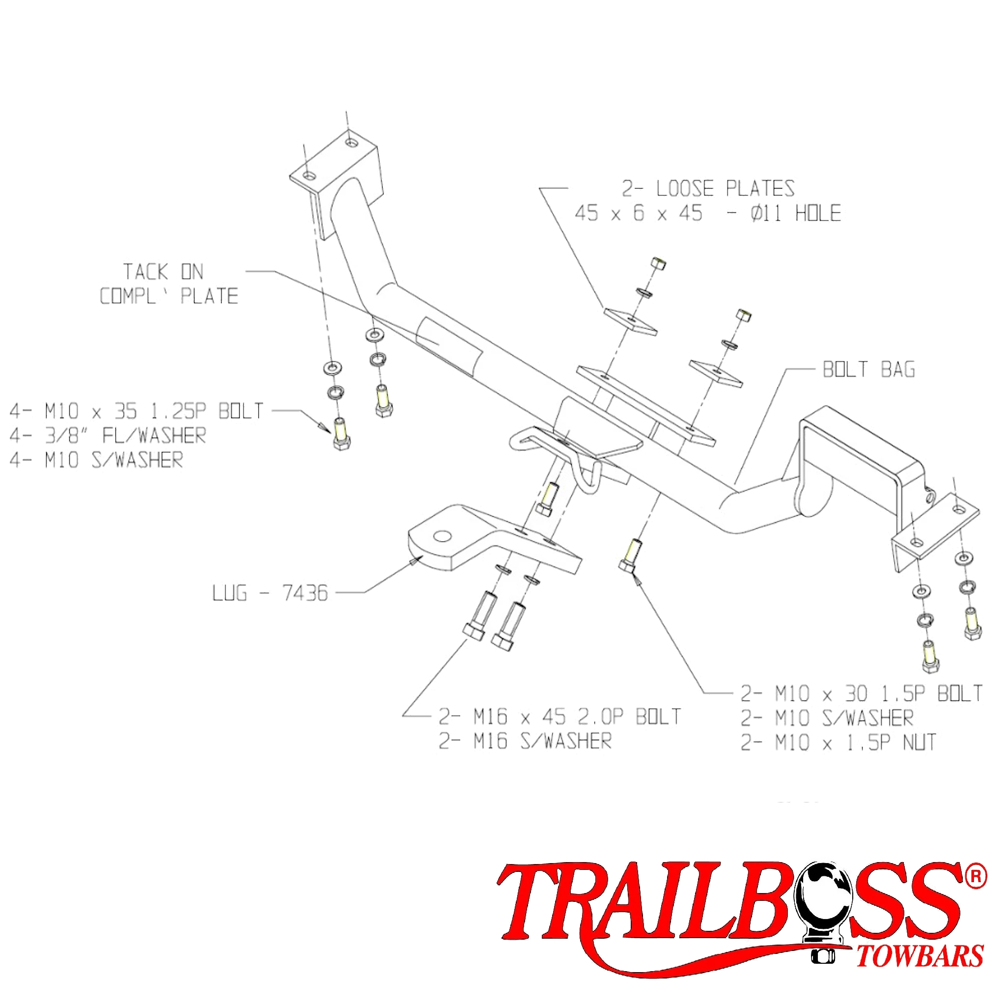 TrailBoss Towbar to suit TOYOTA CAMRY SEDAN & SPORTIVA (08/1997-06/2006), CAMRY WAGON (05/1998-06/2006)