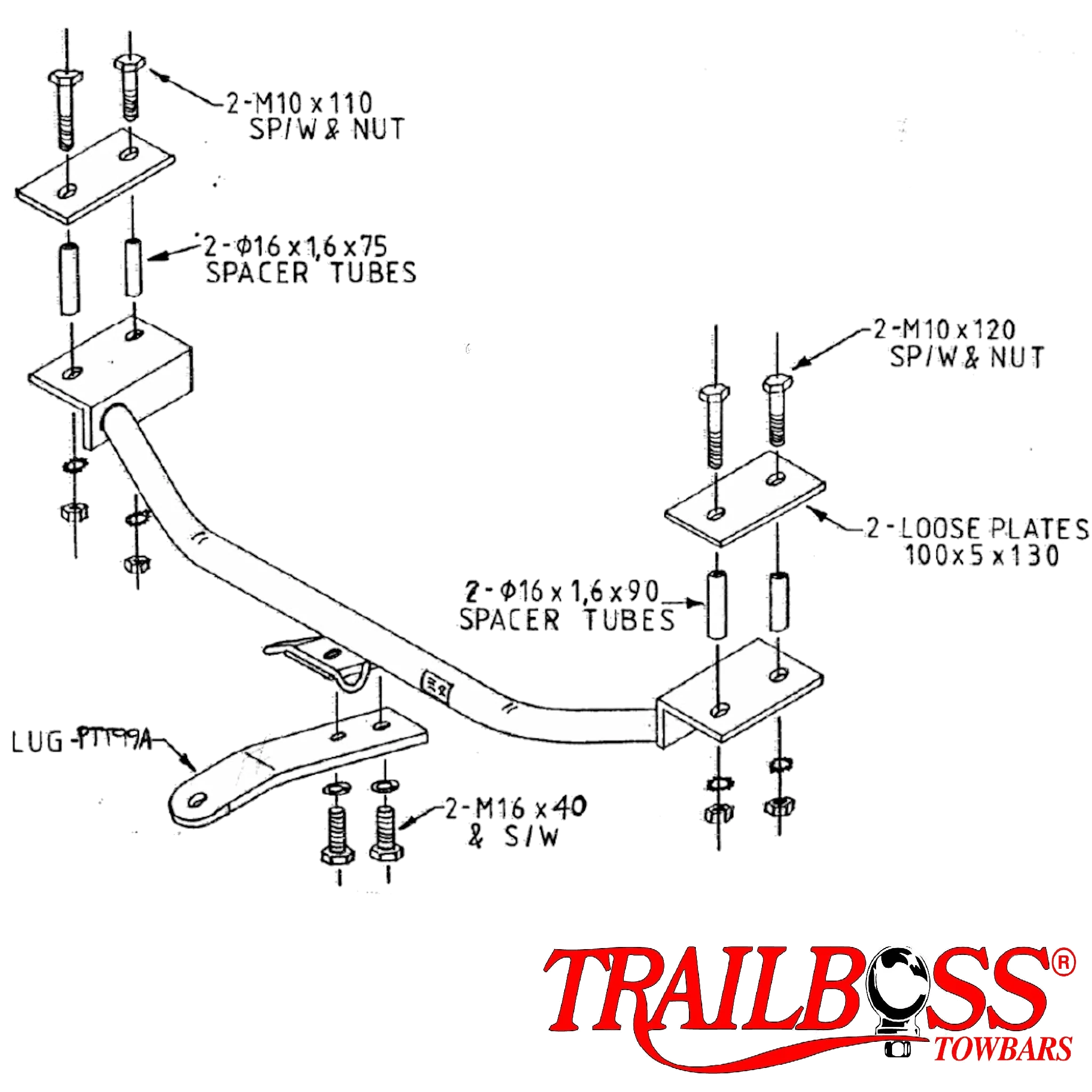 TrailBoss Towbar to suit TOYOTA COROLLA SEDAN & SECA (MTO) 06/1989-08/1994