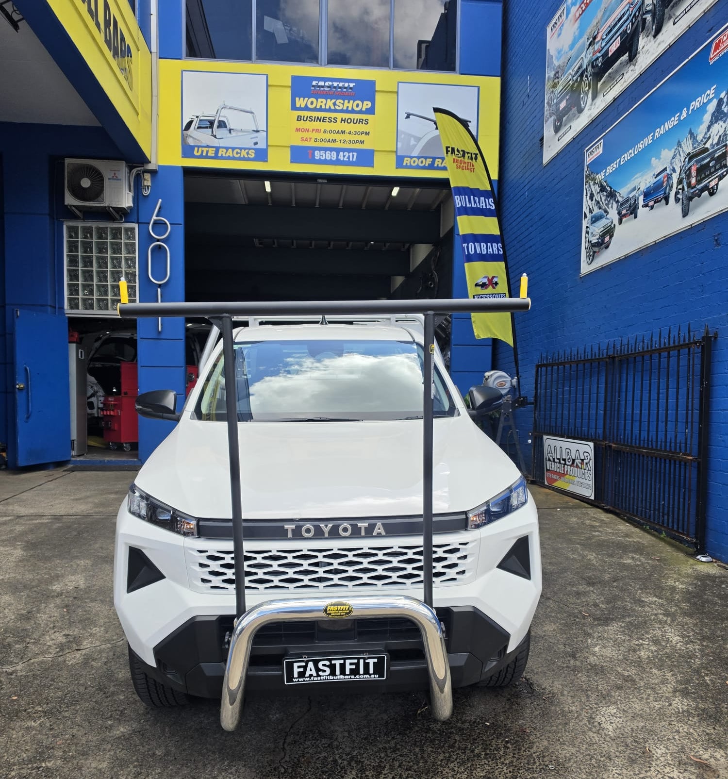 Polished Alloy 76mm Nudgebar with Black HRack set to suit 2026 Toyota Hilux D/Cab