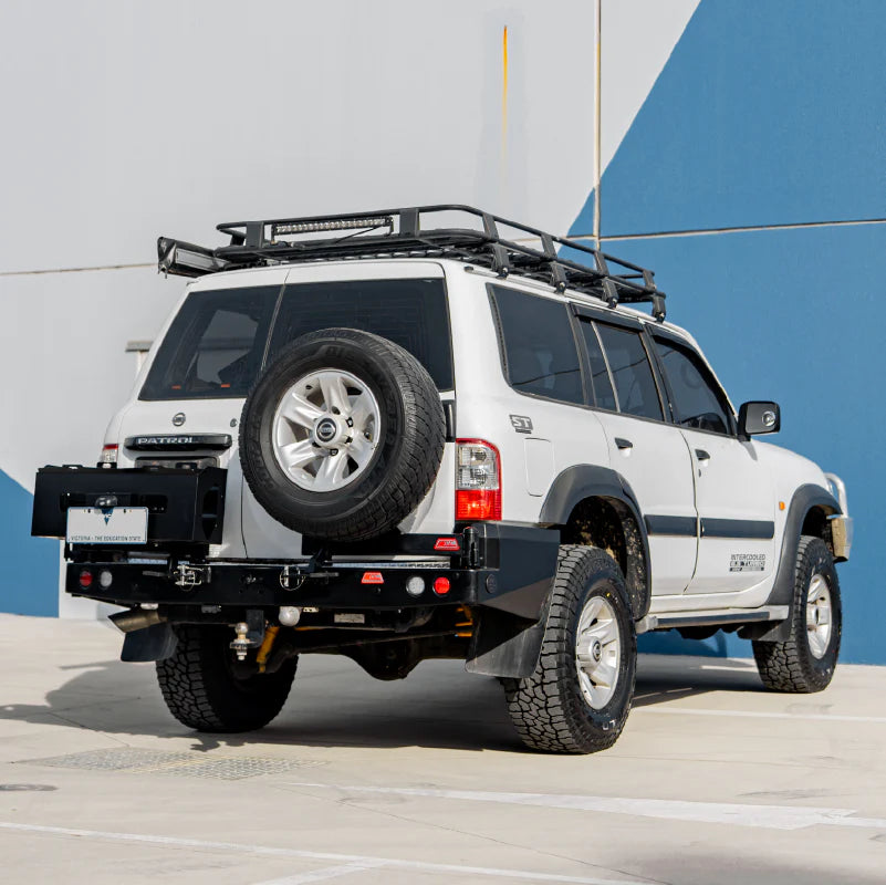 MCC 022-02 Rear Wheel Carrier Double Jerry Can Holder Package to suit Nissan Patrol Y61 1997-2005