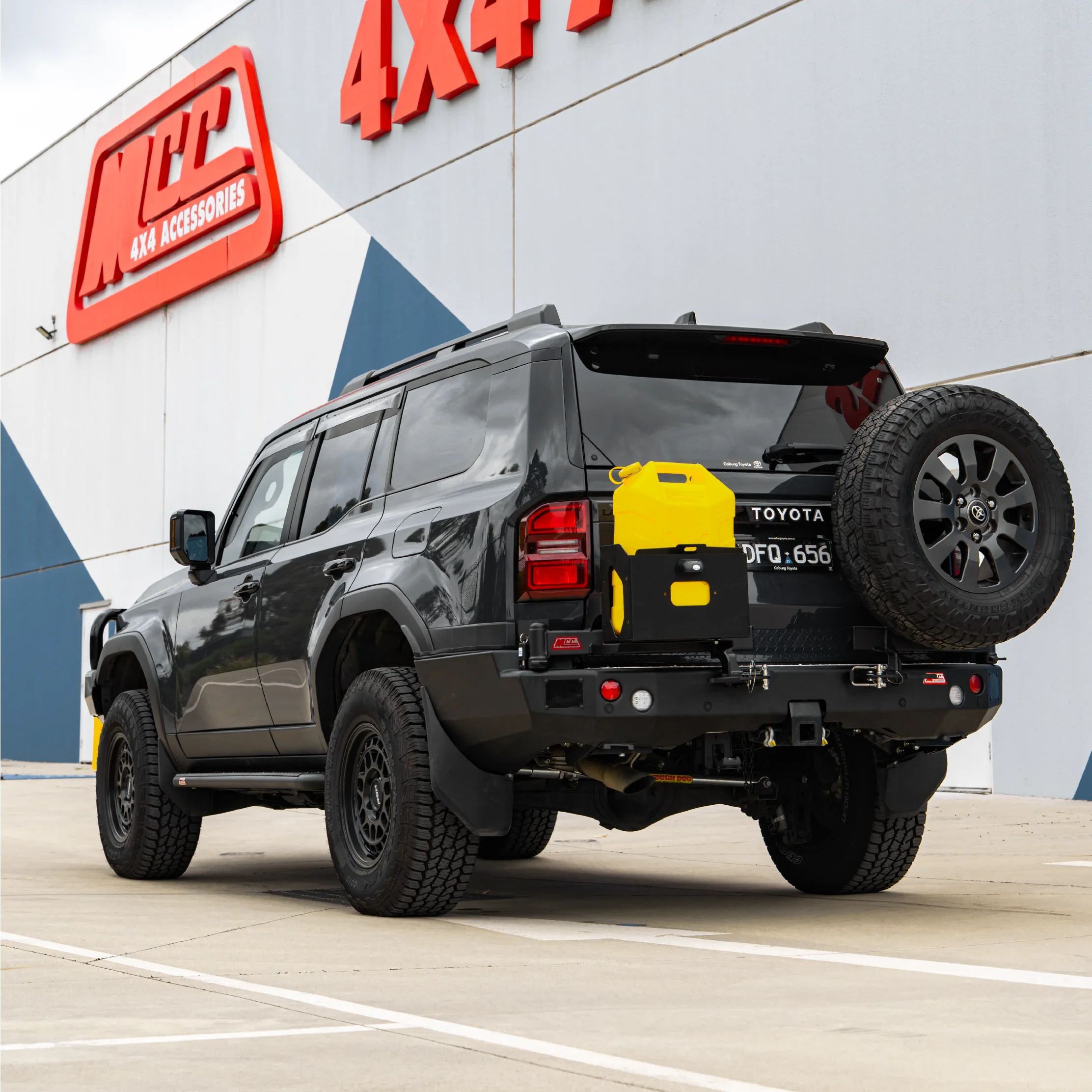 MCC 022-02 Rear Wheel Carrier Single Jerry can Holder Package (Sand Black) to suit Toyota Prado 250 2025-On