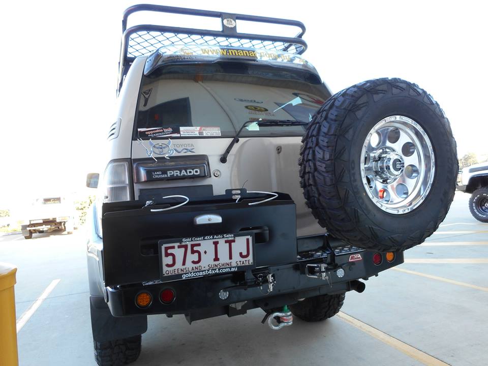 MCC 022-02 Rear Wheel Carrier Double Jerry Can Holder Package to suit Toyota Prado 90 1996-2002