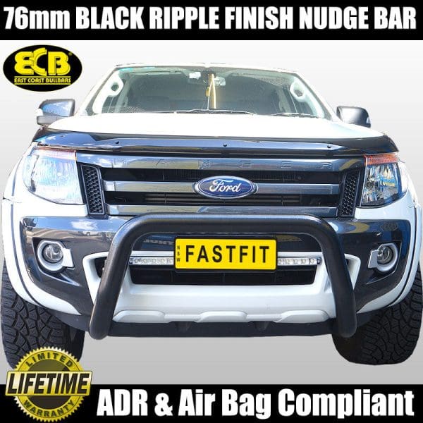 Shop ECB 76mm Black Ripple Finish Nudge Bar to suit Ford Ranger PX 10/ ...